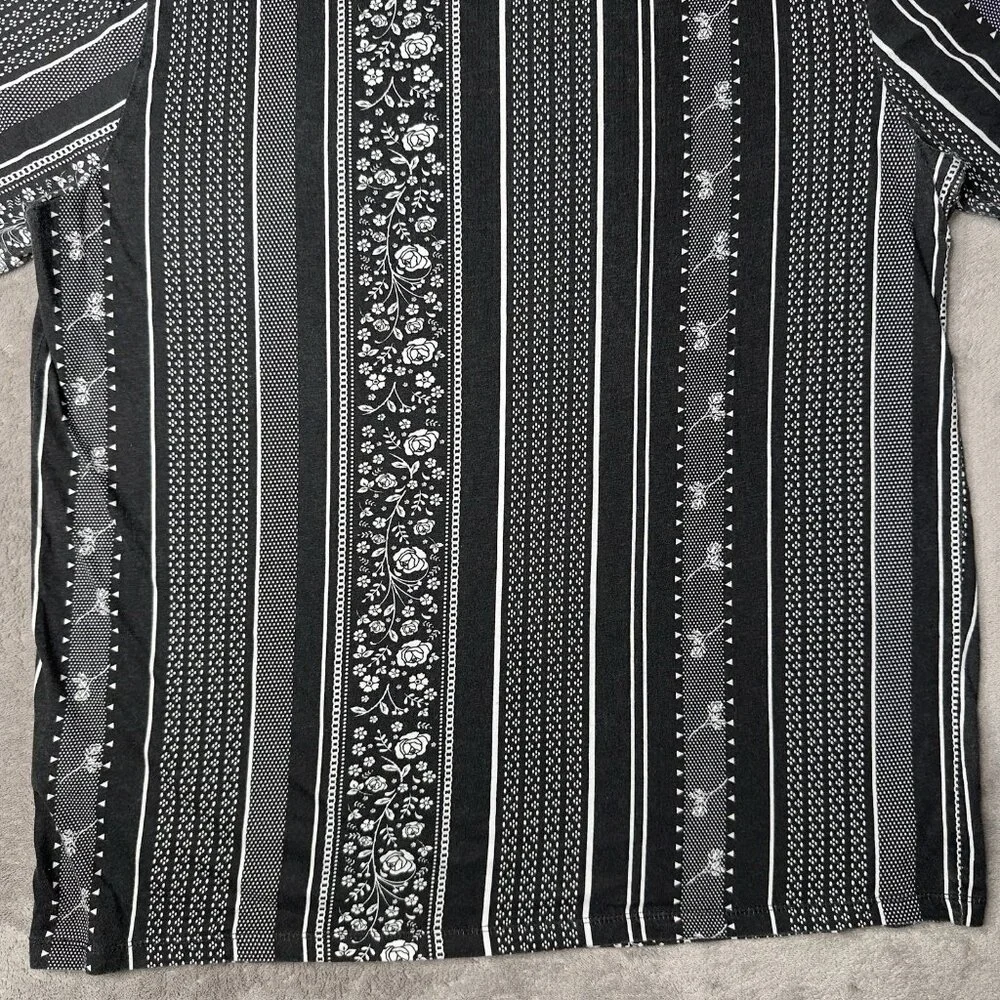 Guess T-Shirt Men's L Black White Floral Vertical Stripe Dark Luxury Urban Retro - Picture 9 of 13